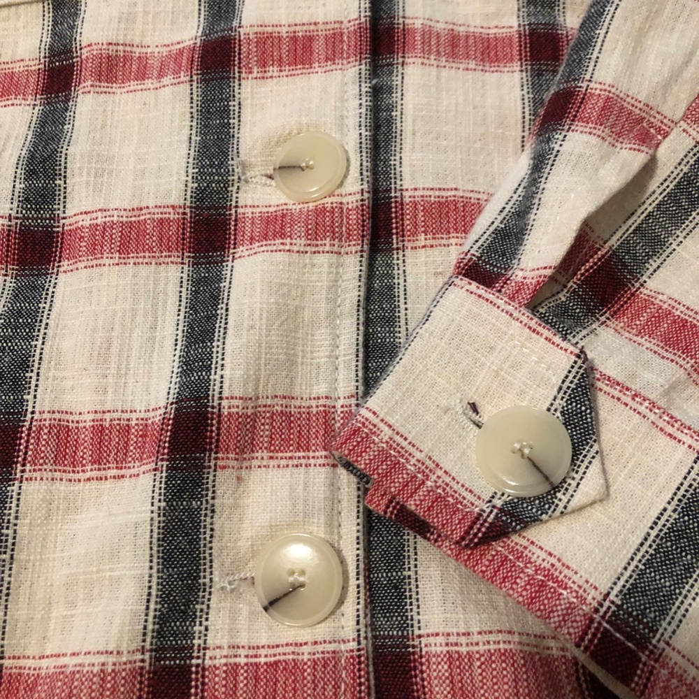 Zara Italian Fabric Oversized Shirt Jacket in Cream/Red Plaid Size L - Picture 2 of 5